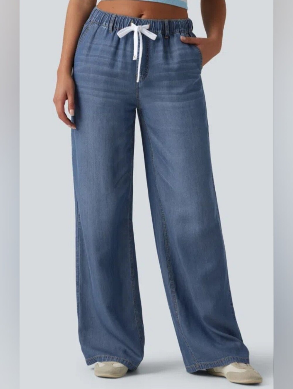 HALARA Blue Wide Leg Drawstring Jeans NWT Size XL